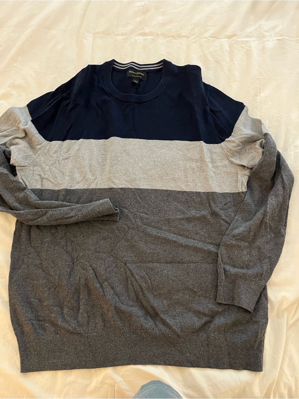 Banana Republic Men's Colorblock Crewneck Sweater - Navy, Light Gray & Dark Gray